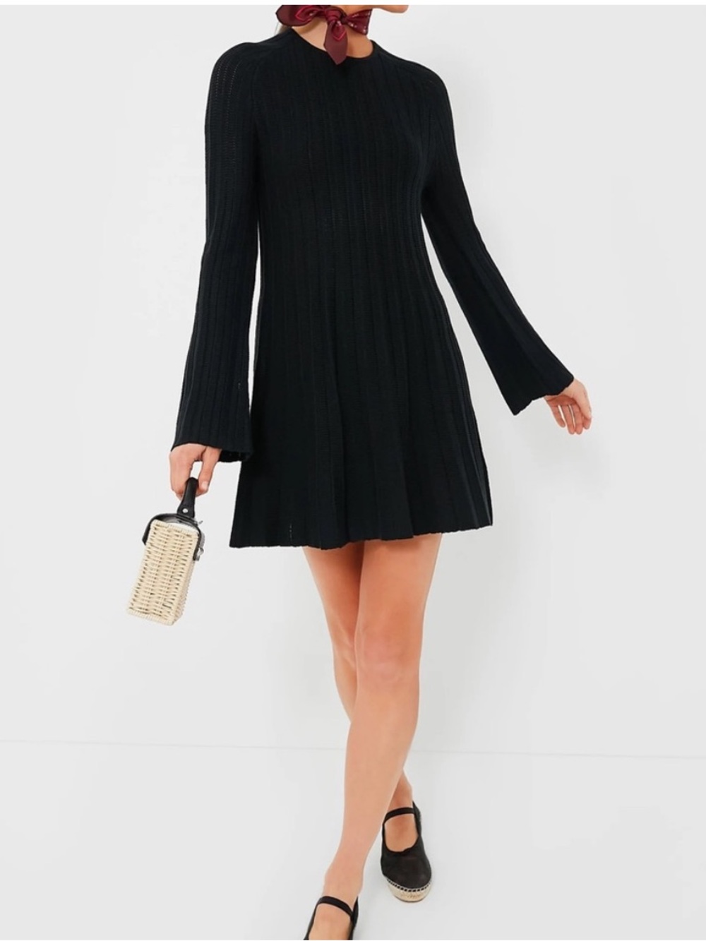 Tuckernuck Pomander Place Knit Bell Sleeve Black Mini Dress— Size Large
